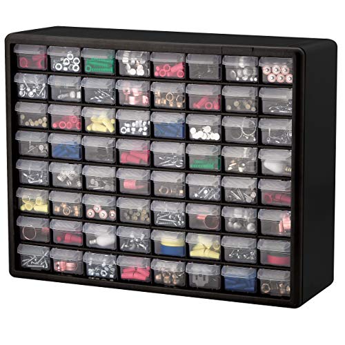 Akro-Mils 10164, 64 Drawer Plastic Parts Storage Hardware and Craft Cabinet, 20-Inch W x 6-Inch D x 16-Inch H, Black