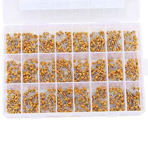 Molence 1200PCS 24 Values Multilayer Monolithic Ceramic Capacitor, 10pF to 10uF Ceramic Capacitor Assortment Kit with Storage Box for Hobby Electronics, Audio-Video