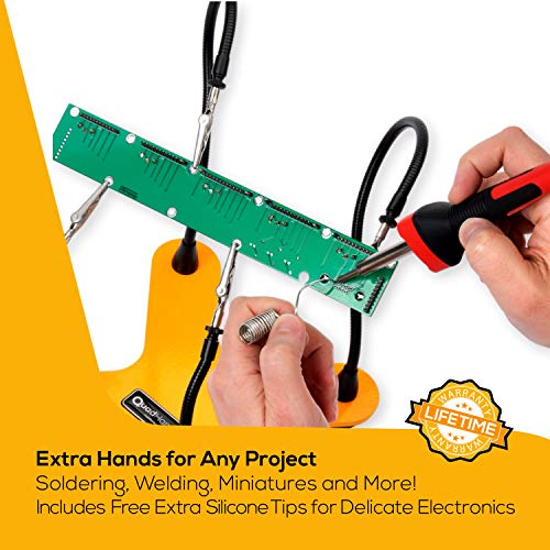 QuadHands Helping Hands Soldering Third Hand Tool | 4 Flexible Metal Arms Are Easy to Position | Rotating Stainless Steel Clamps | Made in USA - Professional Grade