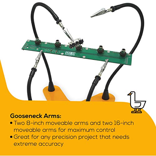 QuadHands Helping Hands Soldering Third Hand Tool | 4 Flexible Metal Arms Are Easy to Position | Rotating Stainless Steel Clamps | Made in USA - Professional Grade